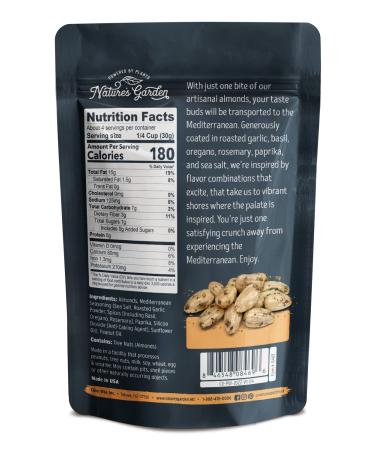 Nature's Garden Mediterranean Almonds 4 oz (Pack of 6) - Roasted Garlic Savory Almond Snack Pack | Gluten-Free & Healthy Snacks for Adults - Buy Online on SooperMarket.com