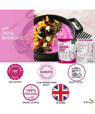 BeMorganic Organic Dragon Fruit Powder - 100g Pure Pink Pitaya Smoothie Powder | No Added Sugar or Gluten - Buy Online on SooperMarket.com