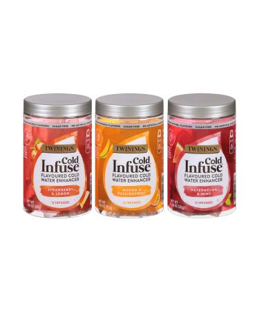 Twinings Cold Infuse Water Enhancer Tea Sampler Strawberry-Lemon Mango-Passionfruit Watermelon-Mint 12 Count (Pack of 3) Strawberry-Lemon Mango-Passionfruit Watermelon-Mint 12 Count (Pack of 3)