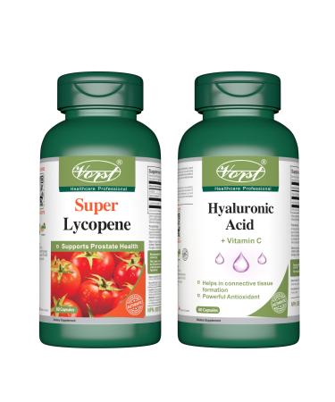 VORST Premium Lycopene 60 Capsules & Hyaluronic Acid with Vitamin C 60 Capsules (Combo Bundle 2 Bottles)