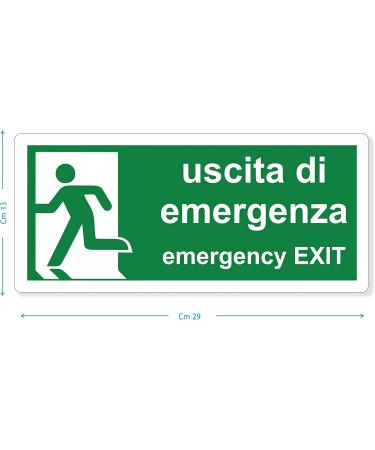Pubblimania Emergency Exit Sticker - Durable PVC for Indoor/Outdoor Use (29cm x 13cm) | International Shipping Available - Buy Online on SooperMarket.com