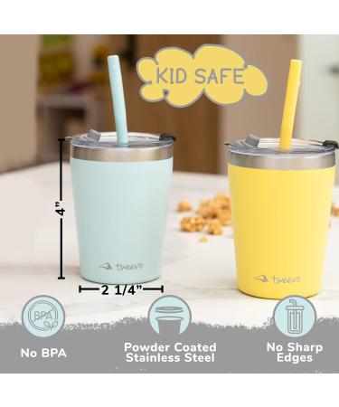 Tweevo Kids Tumblers 8.5 oz - 2 Pack, Stainless Steel Cups with Spill-Proof Lids, Straws, and Brush - Blue Yellow - Buy Online on SooperMarket.com