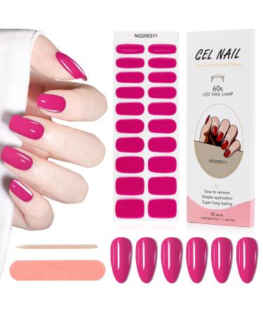 Kalolary 20PCS Nail Gel Polish Strips Solid Color Full Wraps Nail Polish Stickers Cured Gel Nail Strips Self-Adhesive Gel Nail Wrap Stickers Decals with Nail File and Stick(UV/LED Lamp Required) Rosy