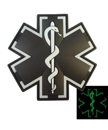 Glow Dark Black EMS EMT Medic Paramedic Morale Tactical PVC Touch Fastener Patch