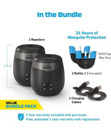 Thermacell E-Series Rechargeable Mosquito Repeller 2 Pack Bundle - 20ft Protection Zone - Charcoal - DEET Free - Scent Free - Bug Spray Alternative - Buy Online on SooperMarket.com
