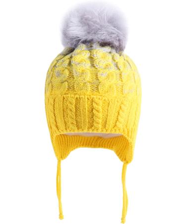 Warm Winter Hat for Baby Boys Girls | Toddler Knit Earflap Beanie 6-12 Months Yellow - Buy Online on SooperMarket.com