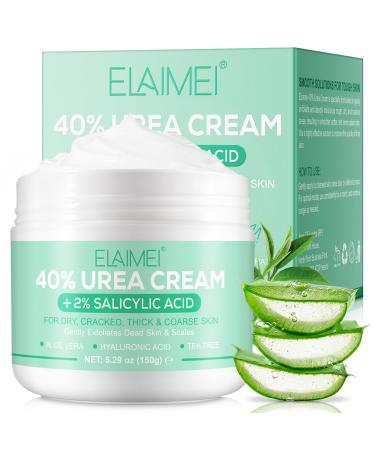 Urea Cream 40% with 2% Salicylic Acid Urea Cream for Feet Callus Remover for Feet Deeply Moisturize for Dry Cracked Heels Feet Knees Hands And More Foot Repair Lotion(5.29 OZ)