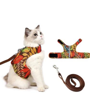 Cat Harness and Leash for Walking Escape Proof Air Mesh Fabric Outdoor Walking Vest with Reflective Strips for Cute Cats and Small Dogs (Gold S) Gold Small