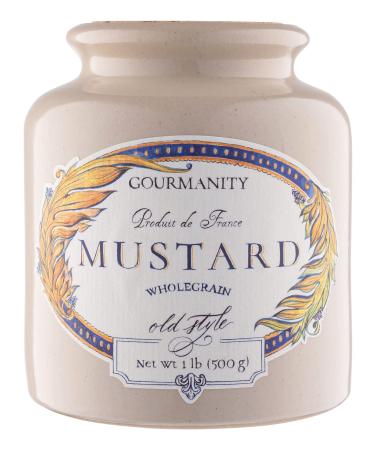 Gourmanity 1lb Wholegrain old style Mustard From France, Whole grain mustard in stone jar with a cork lid, Grainy Mustard, Fancy Mustard, Coarse ground mustard de meaux, All-Natural 1 Pound (Pack of 1)