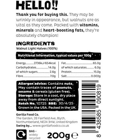 Gorilla Food Co. Natural Walnut Halves - 200g - Buy Online on SooperMarket.com
