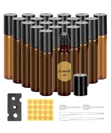 Roll on glass bottles for essential oil - 20 pieces of brown roll on bottle on empty 10ml refillable rollon bottles for oils essential oils roll on for essential oils fragrance cosmetics massages 20pack 10ml Brown