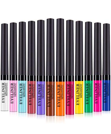 Matte Liquid Eyeliner 12 Colors Waterproof High Pigmented Colorful Matte Eye Liner Pen Set Long Lasting Makeup Eyeliner for women girl (12 PCS)