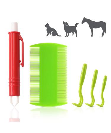 Reastar Tick Remover for Dogs 5PCS Tick Removal Tool Dog Tick Remover with Set of 3 Tick Hook 1 Tick Removal Pen and 1 Tick Comb - for Dogs Cats Humans