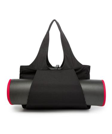 KUAK Yoga Mat Bag for Women, Large Waterproof Yoga Bags and Carriers, Gym Bag with 2 Yoga Mat Holders, 6 Pockets, Shoulder Bag Carryall Tote for Pilates, Workout Black