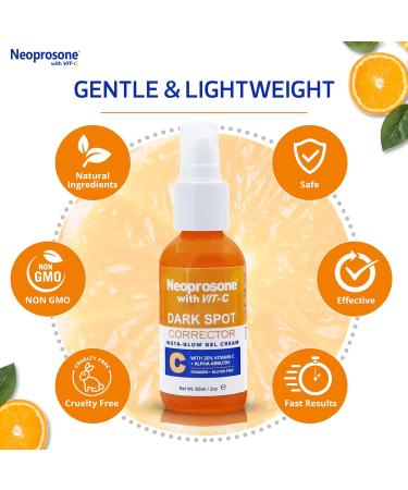 NEOPROSONE Vit C Dark Spot Corrector Gel Cream - Brightening Anti-Aging Solution for Face & Body - 60 ml / 2 fl oz - Remove Dark Spots & Even Skin Tone - Buy Online on SooperMarket.com