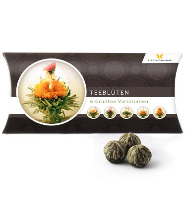6 tea blower gift box - green tea variations original idea for birthday Mother's Day Christmas great gift not only for women and tea lovers tea blossoms blooming 6 pieces (1 Pack)