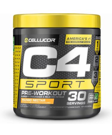 C4 Sport Pre Workout Powder Energy Preworkout Mango Nectar 30 Servings - Sugar Free + 135mg Caffeine Pre-Workout Supplement for Men and Women Mango Nectar PowderEnergy