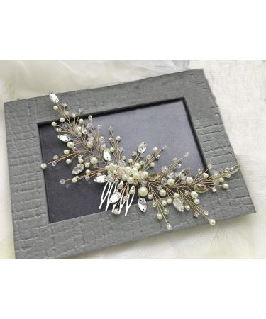 Deniferymakeup Pearl Bridal Hair Vine Wedding Hair Accessories Bridal Hair Comb Crystal Wedding Hair Comb Wedding Hair Vine Bridal Hair Accessory (Gold) - Buy Online on SooperMarket.com