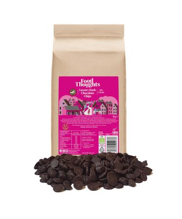 Food Thoughts Luxury 70% Dark Chocolate Chips (1kg bag) | Fairly Traded | Fine Quality Cocoa Beans | Gluten Free Nut Free Dairy Free | Exquisite Chocolate Flavour | For Baking Fondue or Snacking 70% Dark Chocolate Chips 1 kg (Pack of 1)