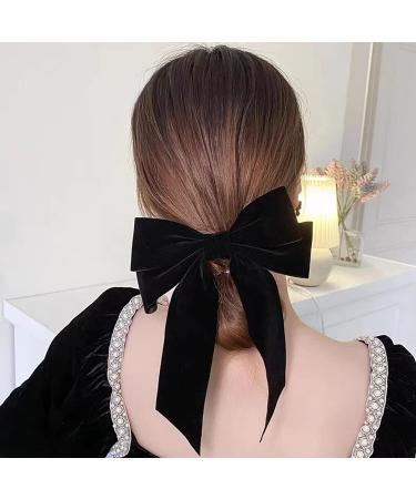 Kioiner 2 Pcs Large Bow Hair Clips Black Red Velvet Bows Barrettes French Bowknot Hair Clips Metal Hair Clips with Long Tail for Girls Women Ladies - Buy Online on SooperMarket.com