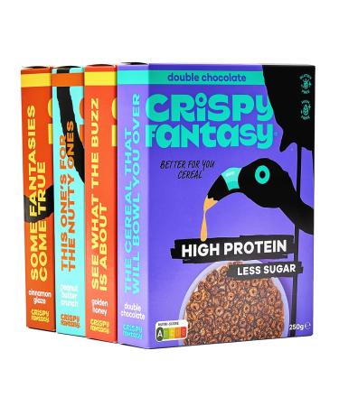 Crispy Fantasy Protein Cereal Variety Pack Gluten Free Vegan Low Sugar Protein Snacks High Fibre Plant Based Just Add Milk Healthy Breakfast for Kids & Adults 8g Protein Per Serving 4 Boxes Best Seller's Variety Pack