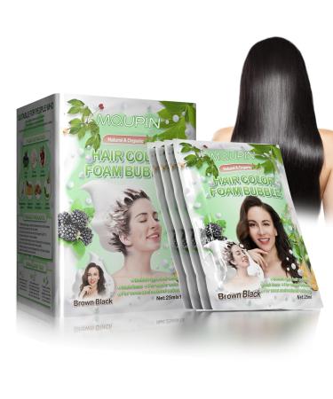 Hair Dye Shampoo MQUPIN 3 in 1 Natural Hair Color Foam Bubble Shampoo Instant Easy Safe Fast Acting Natural Herbal Ingredients Semi- Permanent Instant Hair Dye for Men & Women(Brown Black)