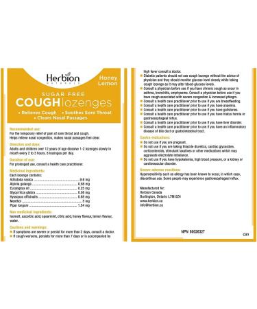 Herbion Naturals Cough Lozenges Sugar Free Honey Lemon Flavor | Cough Suppressant | Sore Throat Relief | Pack of 5 125 Counts - Buy Online on SooperMarket.com