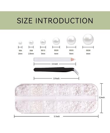 YAEISM 2000PCS Flatback Pearls Rhinestones | Multi Size Pearls for Nails | Nail Art & DIY Decoration Kit with Pickup Pencil and Tweezer (White AB) - Buy Online on SooperMarket.com