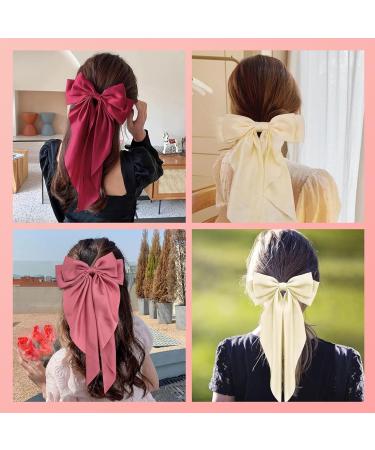 DHWEKU 3 Pieces Hair Clips with Big Bow Soft Silky Satin Hair Clip Long Tail French Ribbon Hairpins 90s Bowknot Clip for Party Christmas Women Girls - Buy Online on SooperMarket.com