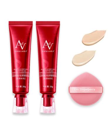 Red Ginseng Bird's Nest concealer Liquid Foundation Red Ginseng Liquid Foundation Long-lasting Moisturizing Natural Concealer for All Skin (Natural Color+Ivory White)