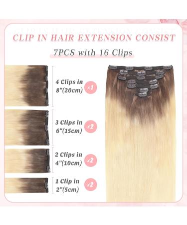 24 Seamless Human Hair Clip in Extensions - Natural Thick Straight Weft - 7 Pieces - T14/60+T14/60# - 100g - Women's Hair Extensions - Buy Online on SooperMarket.com