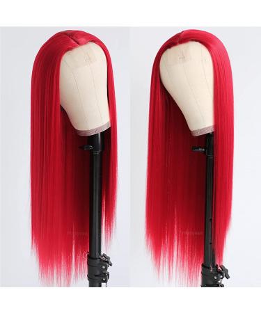 Missyvan Ruby Red Long Straight Synthetic Wig - Natural Look, Heat Resistant Fiber, Middle Parting - Buy Online on SooperMarket.com