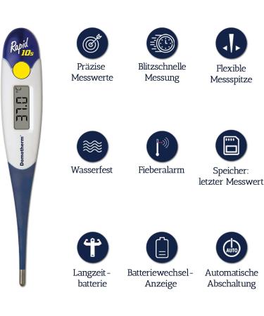 Domotherm Rapid 10s - Fast & Accurate Fever Thermometer for Quick Body Temperature Measurement (10 Seconds) - International Shipping Available - Buy Online on SooperMarket.com