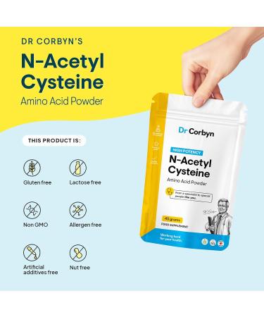 Dr Corbyn NAC N-Acetyl-Cysteine 600mg Powder - 45g | High Strength NAC Amino Acid for Maximum Bioavailability | UK Made - Buy Online on SooperMarket.com