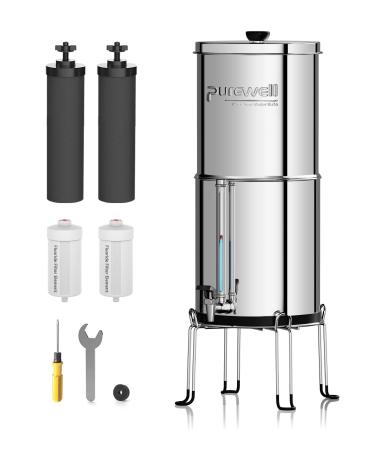 PureWell 6-stage gravity ultrafiltration water system EU 98/37/EC-certified 304-steel worktop system with 4 elements and brackets reduces fluoride and chlorine 8.5 lites