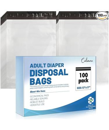 Calvana100 Pcs Extra Thick Adult Diaper Disposable Bags Odor Tight Sealing Disposal Bags Tear Resistance Adult Diaper Genie Extra Large Prevents Leakage Incontinence Disposal Bags (12 X 17 In)