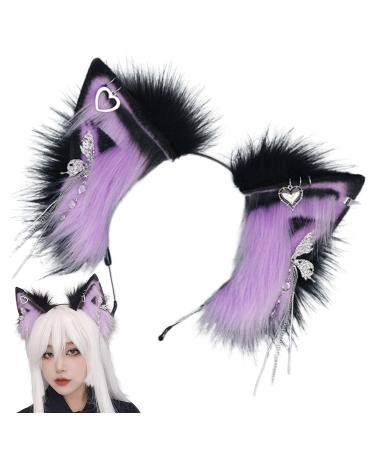 Wontool Animal Ears Headband - Cosplay Animal Ear Headband for Women Plush Cosplay Decoration for School Plays Theater Costumes Stage Shows and Dances Purple