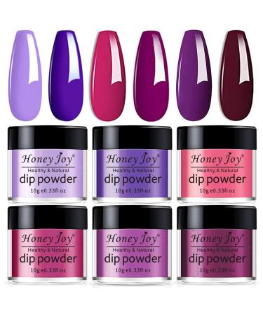 Honey Joy 6 BOX/SET Rose Pink Dip Powder Nail Kit French Hot Pink Nail Fine Dipping Powder Colors No Need Lamp Cure Like Gel Polish Effect Even & Smooth Finishing (DP-D-6pcs-10g/box)