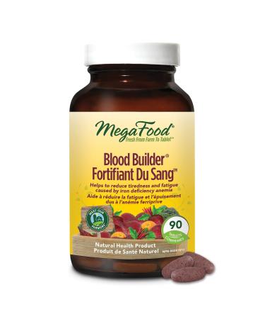 MegaFood Iron Supplements Multivitamins for Women | Whole Food Blood Builder Iron Pills Tablets with Vitamin C Vitamin B12 Folate Rice Beets Root | Fatigue Anemia Hair Loss Iron & Ferritin Deficiency (90 Count (Pack of 1) Blood Builder)