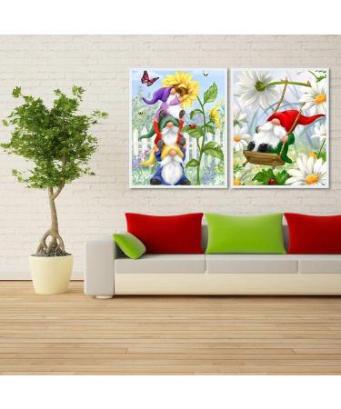 2Pack Full Drill Gnomes Kissing Flowers Diamond Painting Kits for Adults - DIY 5D Garden Diamond Art with Sunflowers & Butterfly - 12X16Inch - Buy Online on SooperMarket.com