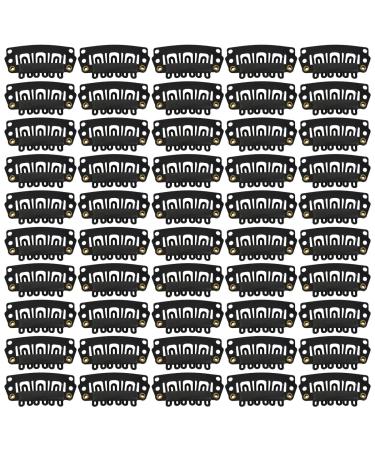 50 pieces wigs Clips U-shape metal snap clips 28mm 6-teeth combs clips with rubber for hair extensions (black) 50 PCs 28 mm black