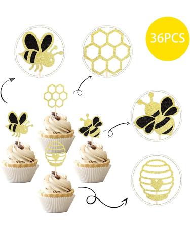 36 Pieces Hummel Cake Decoration - Glitter Honeycomb Cupcake Picks for Baby Shower & Birthday Party Accessories - Honeybee Theme - Buy Online on SooperMarket.com