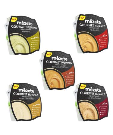 Mezete Hummus Pick N Mix - Create Custom Dips Combo with 5 Flovours - Fresh Herbs Hot Red Chili Fire Roasted Red Pepper Classic Authentic Recipe Sun Dried Tomato - Pack of 3