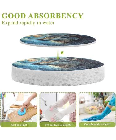 Kigai Sketch Wolf Scrubbing Sponge 3 Packs Reusable Dish Wash Scrub Sponge Clean Stubborn Oil Stains Anti-Scratch Cleaning Sponge for Kitchen Tableware - Buy Online on SooperMarket.com