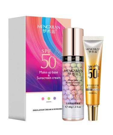 Makeup Primer and Sunscreen Set  Isolation Cream Invisible Pore  Sunscreen lotion spf More Than 50 High Power Sun Protection  Skin Tone Correcting and Brightening Primer  Cover Acne Marks  Oil Control Moisturizing