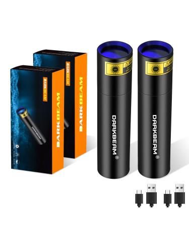 DARKBEAM UV Torch 365nm Black Light Wood's lamp USB Rechargeable Blacklight LED Ultraviolet Flashlight Mini Portable Detector for Pet Urine Fluorescent Resin Curing Leak Detection 2-Pack