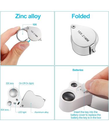 3 Pieces Jewelers' Loupe  30X 60X 90X Illuminated Jewelers Eye Loupe Magnifier  Portable Loupe Magnifier with UV Black Light  with 10x Loupe Magnifier for Jewelry Coins Gems Stamps Watches Rocks - Buy Online on SooperMarket.com