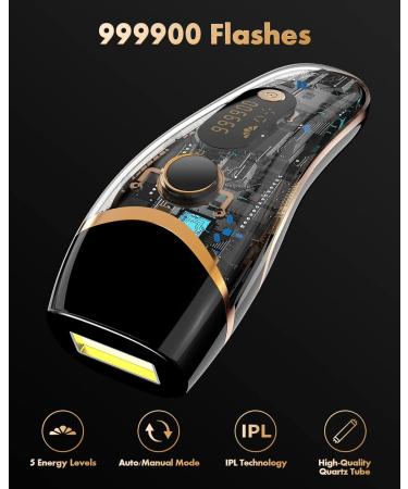 IPL Hair Removal Laser Device for Men & Women - 999 900 Pulses 2 Modes 5 Energy Levels - Painless & Permanent Hair Removal for Body Face & Bikini - Buy Online on SooperMarket.com