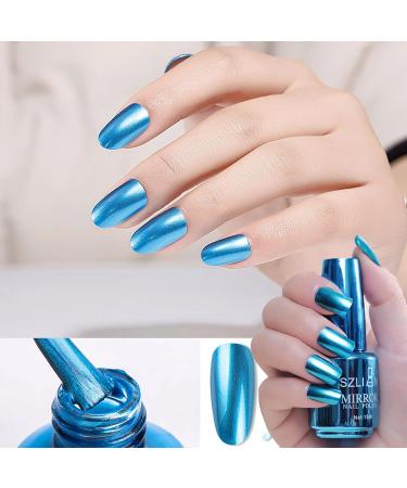 Blue Nail Polish Chrome Metal Nail Varnish Mirror Quick Dry Metallic Effect No UV Needed Nail Art Polish Chrome Nail Polish - Buy Online on SooperMarket.com