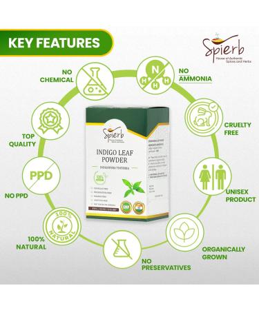 Spierb Indigo Leaf Powder 250gm - Natural Pure Indigo Powder for Hair - Indigo Henna Hair Dye black permanent hair colour/beard dye - Use with henna powder for jet black hair dye/dark brown hair dye 250 g (Pack of 1) - Buy Online on SooperMarket.com